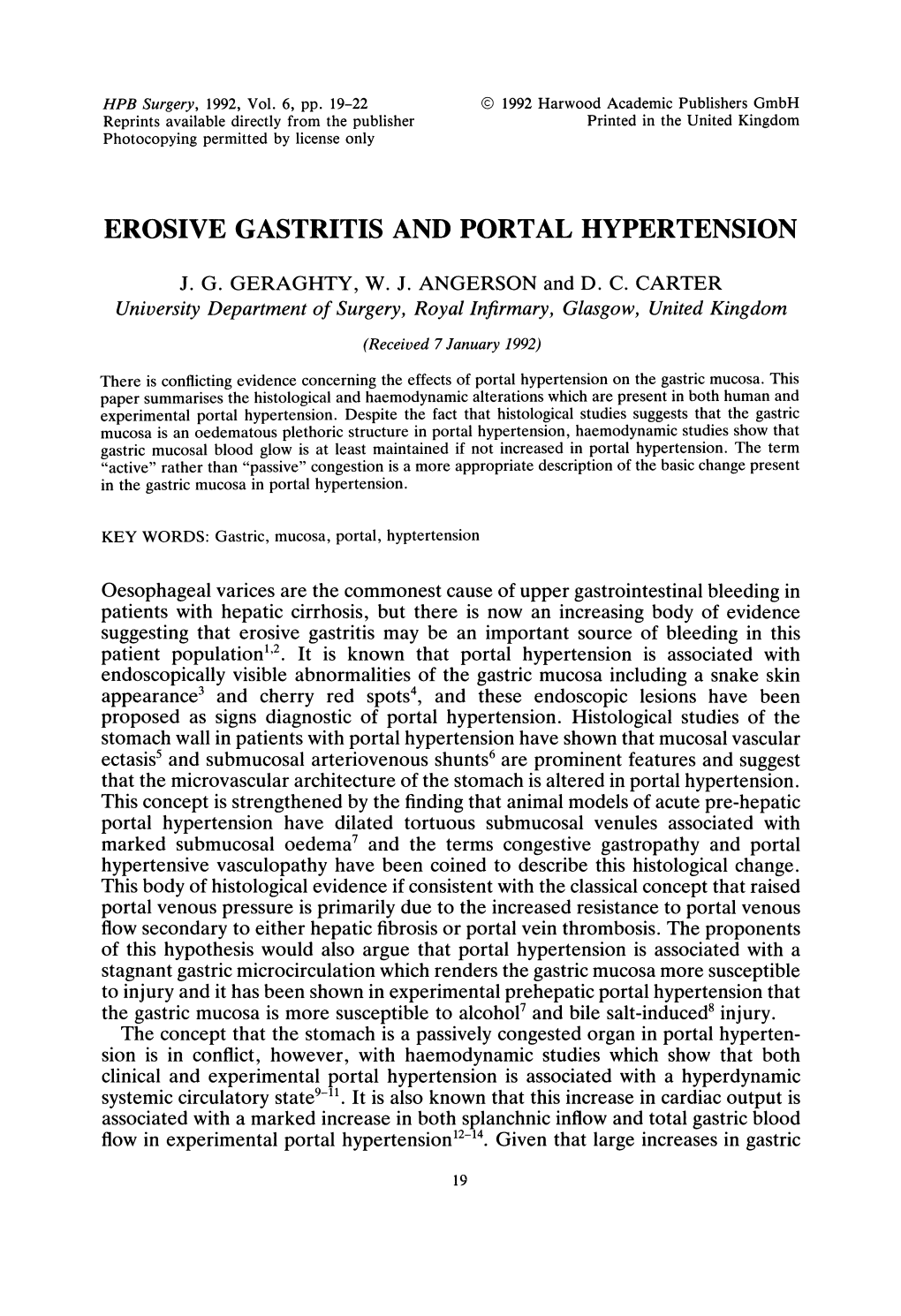 Erosive Gastritis and Portalhypertension