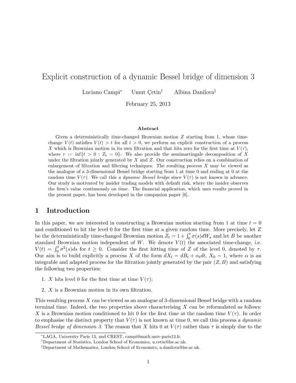 Explicit Construction of a Dynamic Bessel Bridge of Dimension 3