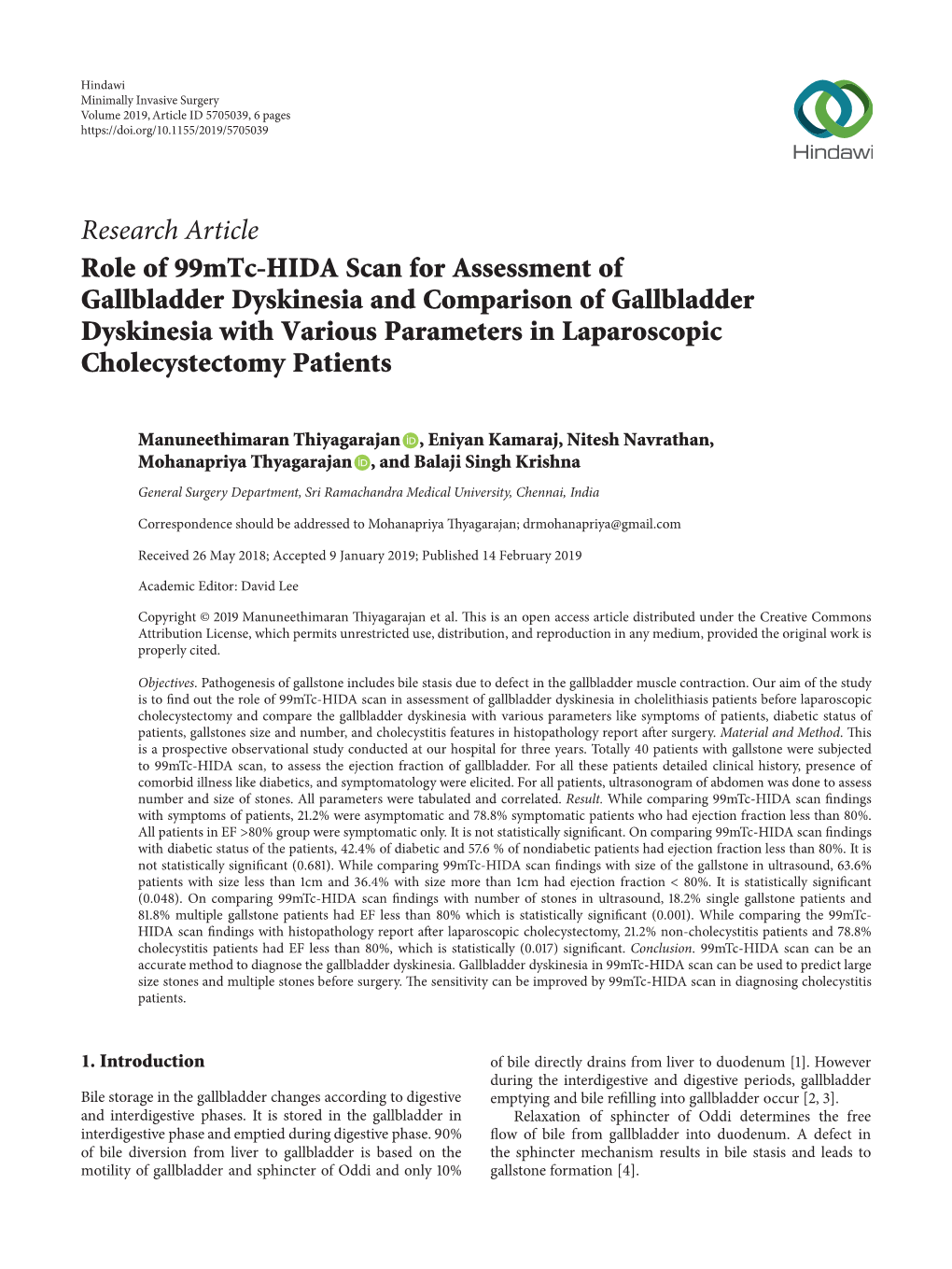 Research Article Role of 99Mtc-HIDA Scan for Assessment of Gallbladder