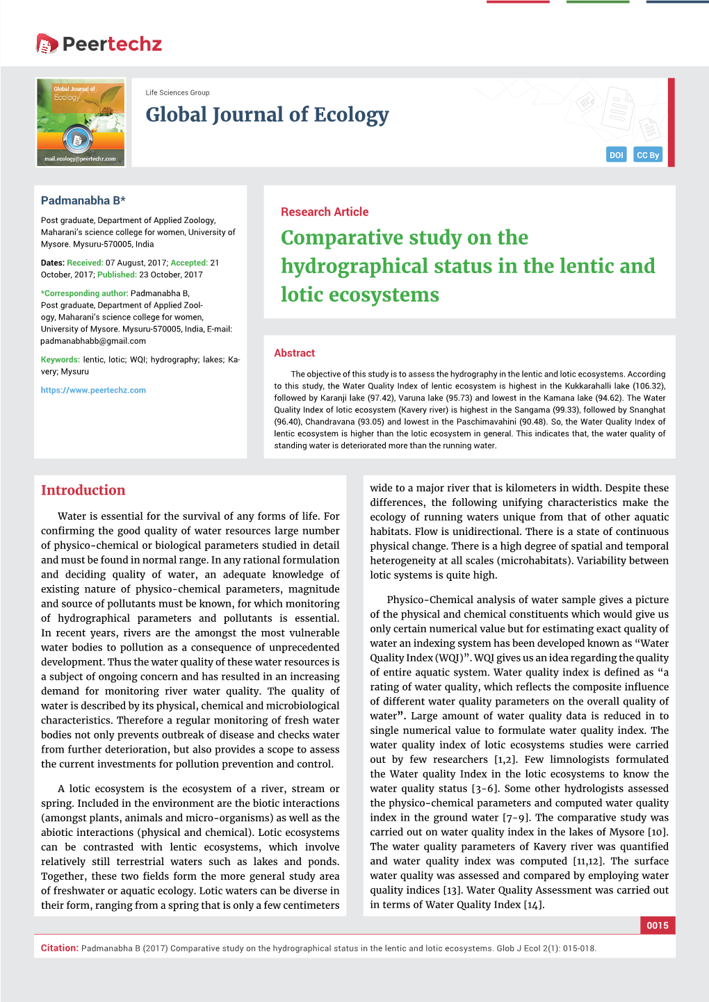 Comparative Study on the Hydrographical Status in the Lentic and Lotic Ecosystems