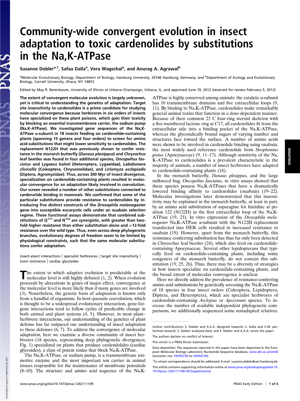 Community-Wide Convergent Evolution in Insect Adaptation to Toxic Cardenolides by Substitutions in the Na,K-Atpase