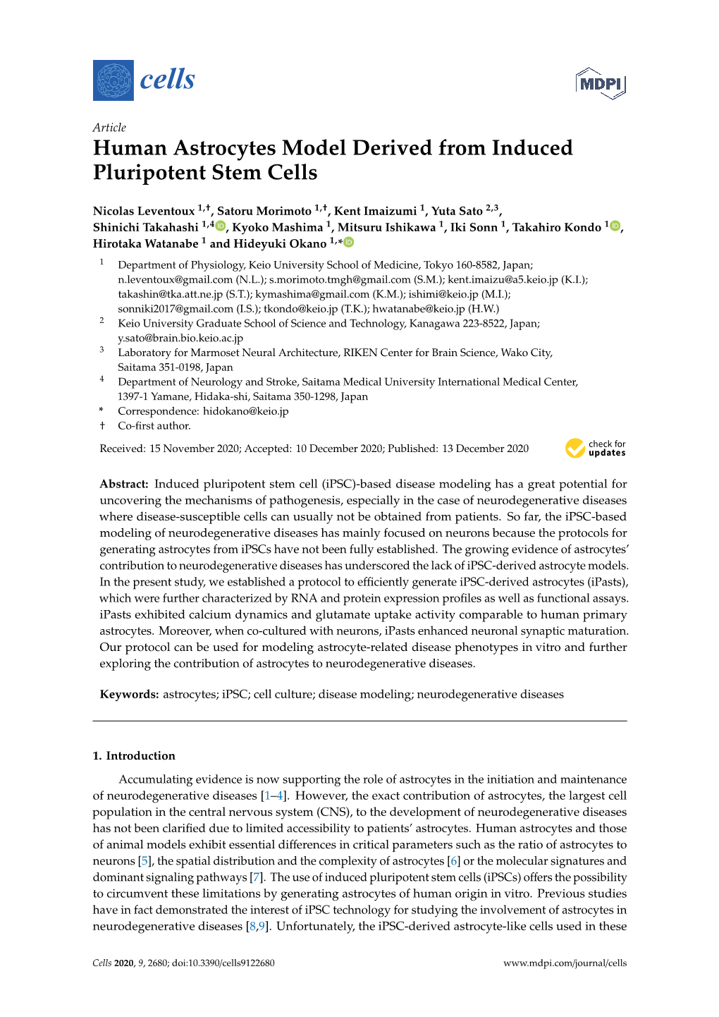 Human Astrocytes Model Derived from Induced Pluripotent Stem Cells