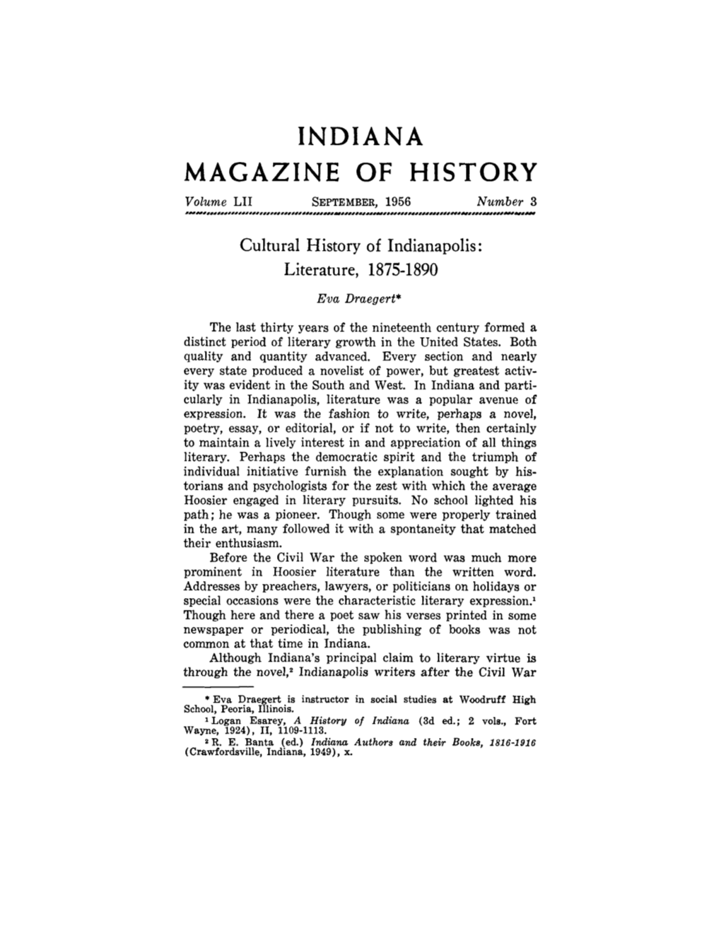 INDIANA MAGAZINE of HISTORY Volume LII SEPTEMBER,1956 Number 3