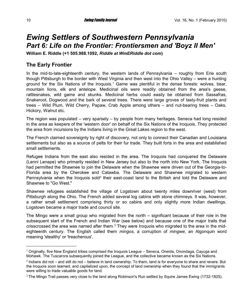 Ewing Settlers of Southwestern Pennsylvania
