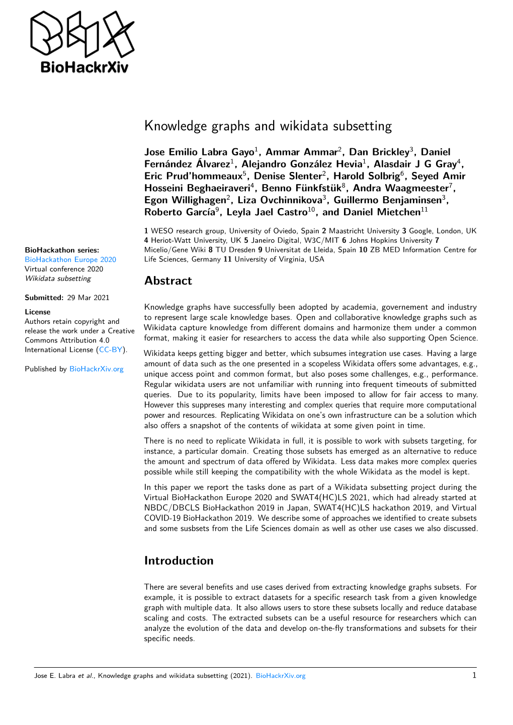 Knowledge Graphs and Wikidata Subsetting