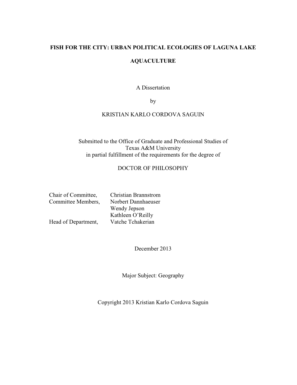 Fish for the City: Urban Political Ecologies of Laguna Lake