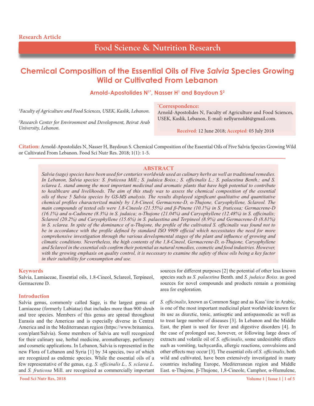 Food Science & Nutrition Research