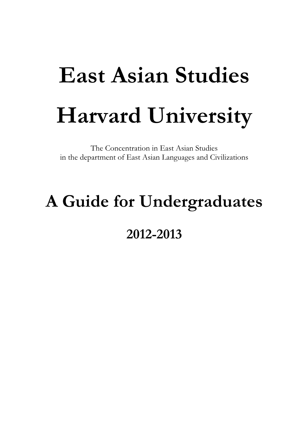 East Asian Studies Harvard University