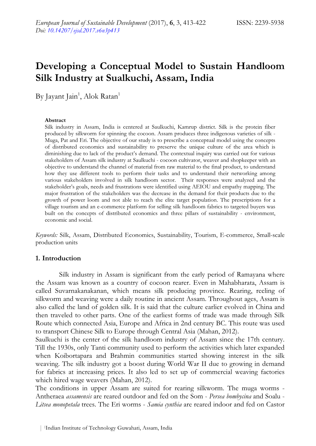 Developing a Conceptual Model to Sustain Handloom Silk Industry at Sualkuchi, Assam, India