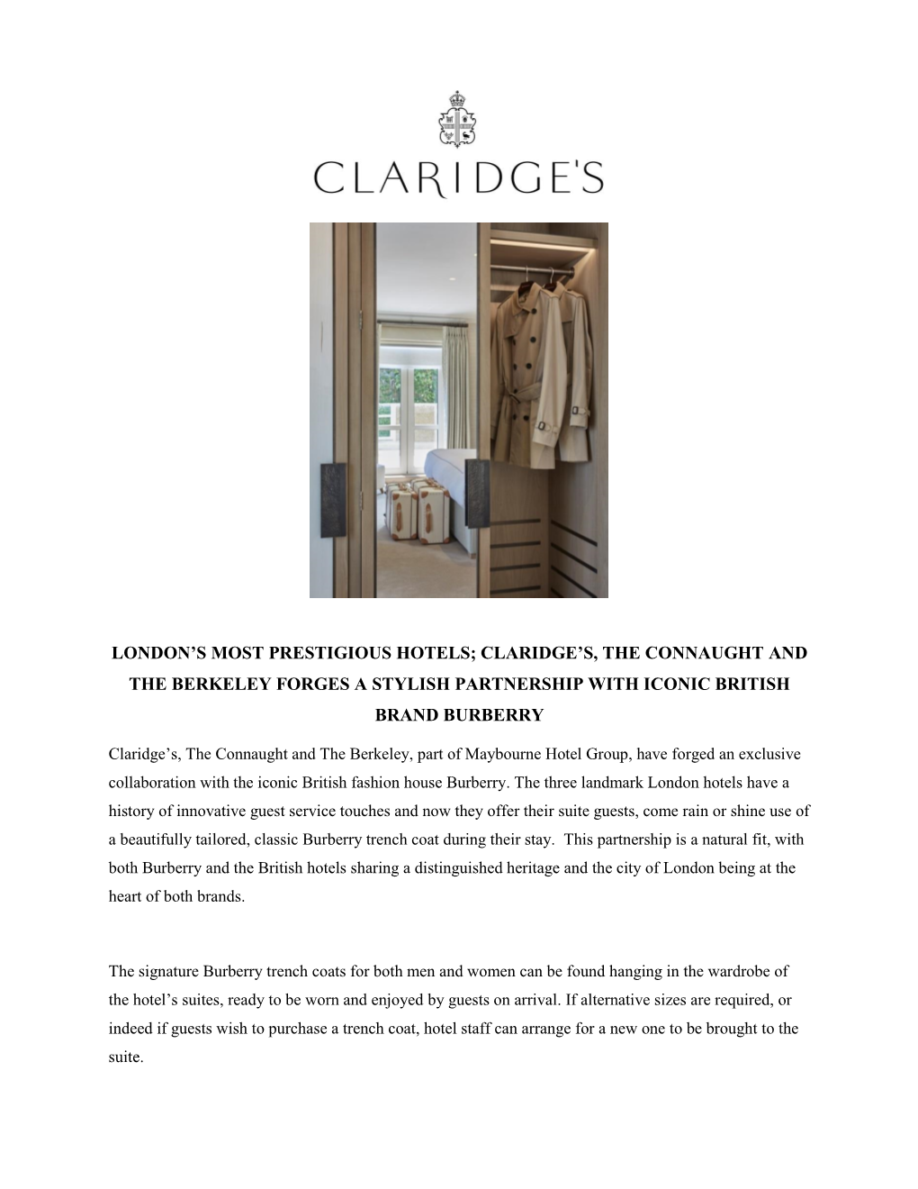 Claridge's Burberry Partnership