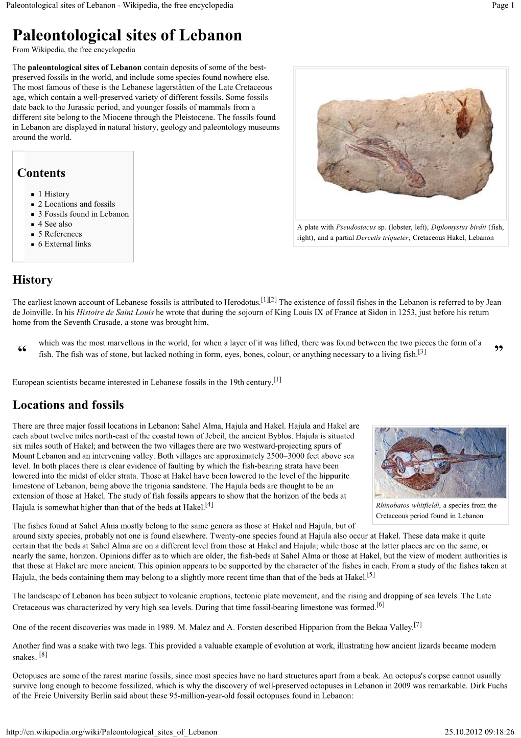 Paleontological Sites of Lebanon - Wikipedia, the Free Encyclopedia Page 1
