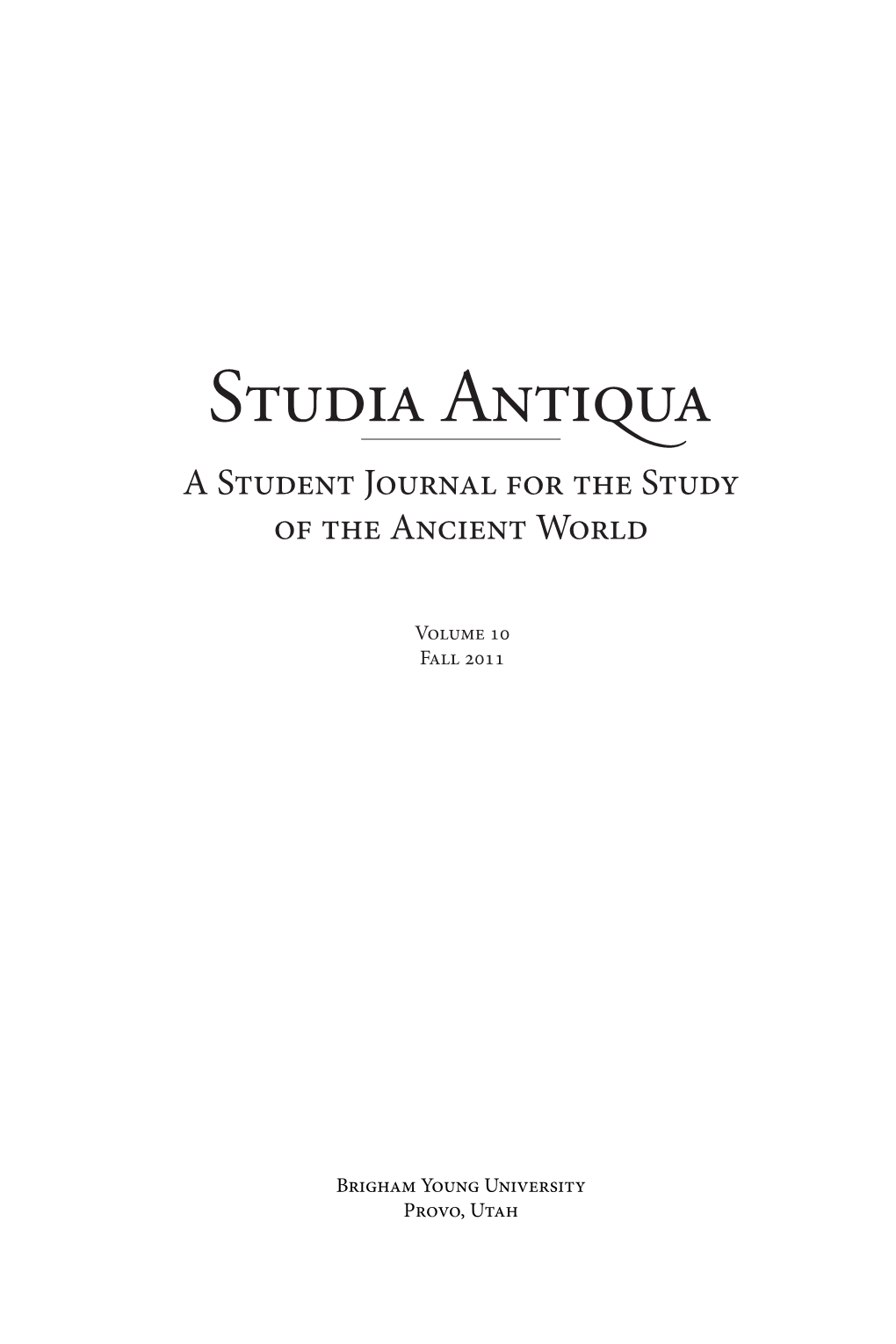 A Student Journal for the Study of the Ancient World