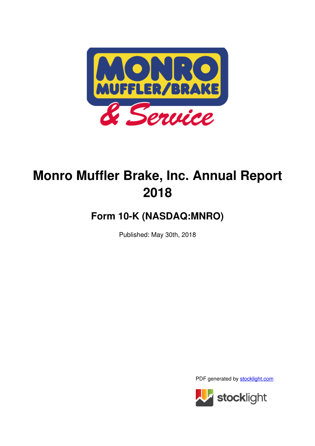 Monro Muffler Brake, Inc. Annual Report 2018