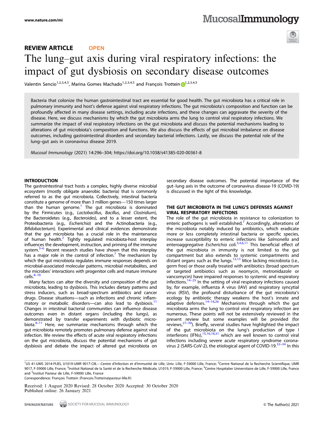 Gut Axis During Viral Respiratory Infections: the Impact of Gut Dysbiosis on Secondary Disease Outcomes