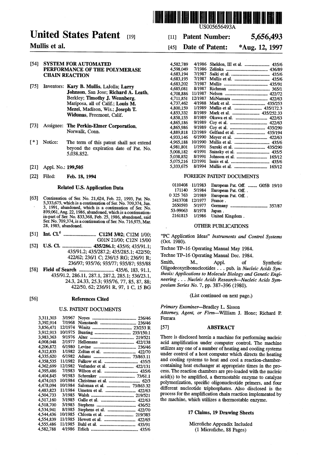 United States Patent (19 11 Patent Number: 5,656,493 Mullis Et Al