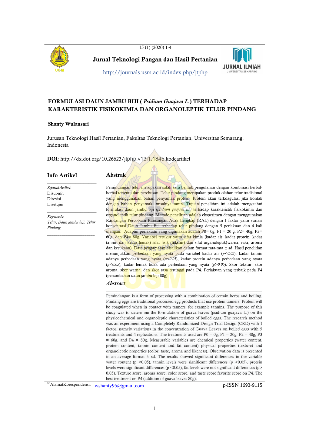 Jurnal Teknologi Pangan Dan Hasil Pertanian