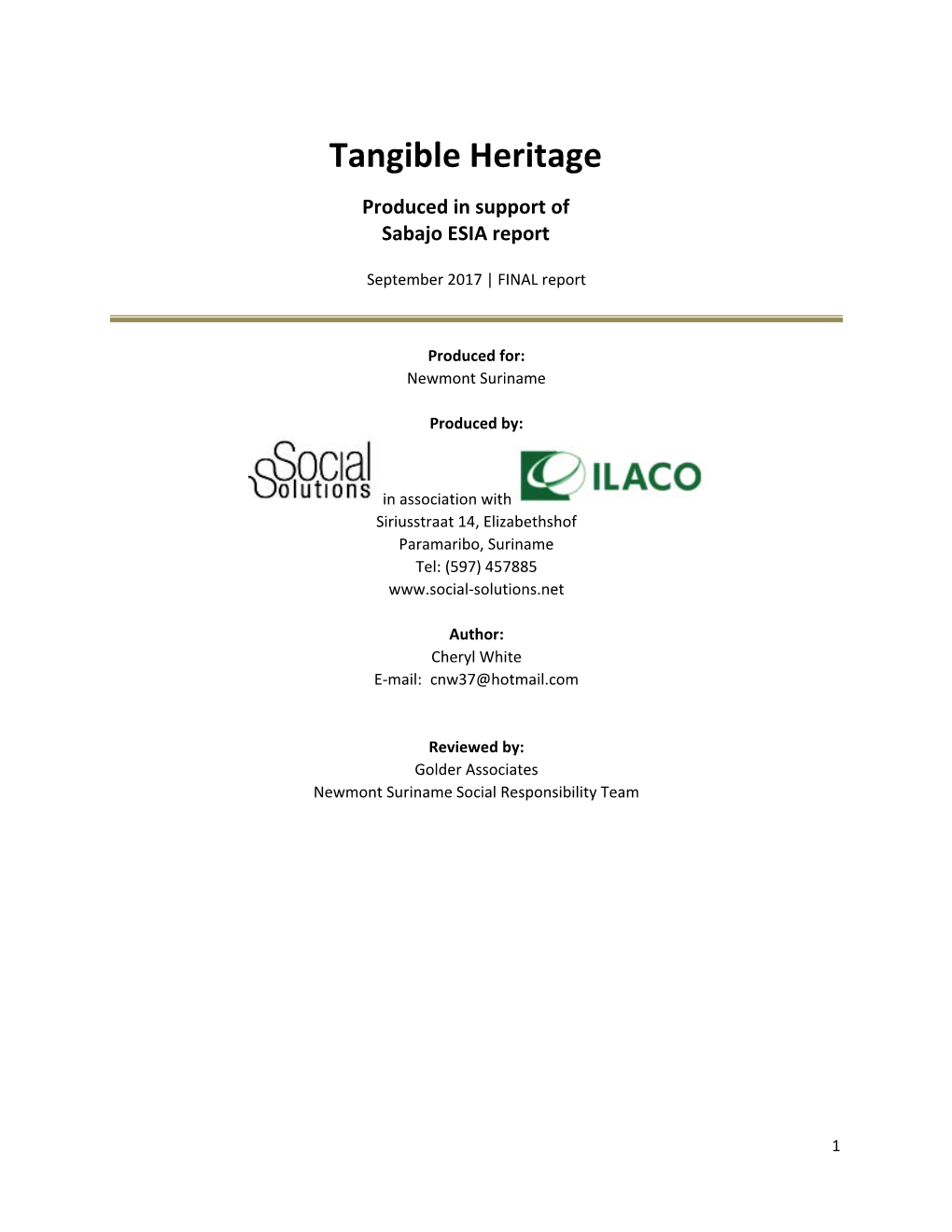 Tangible Heritage Produced in Support of Sabajo ESIA Report