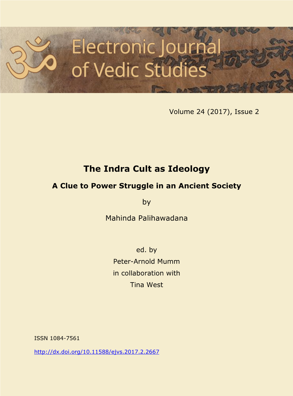 The Indra Cult As Ideology: a Clue to Power Struggle in an Ancient Society