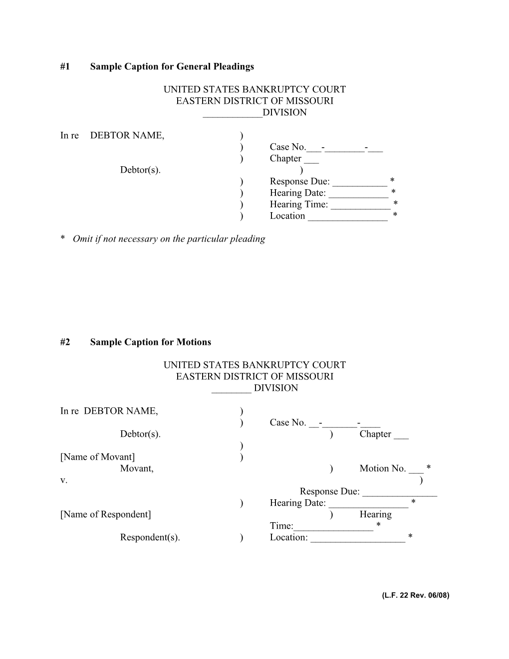 1 Sample Caption for General Pleadings