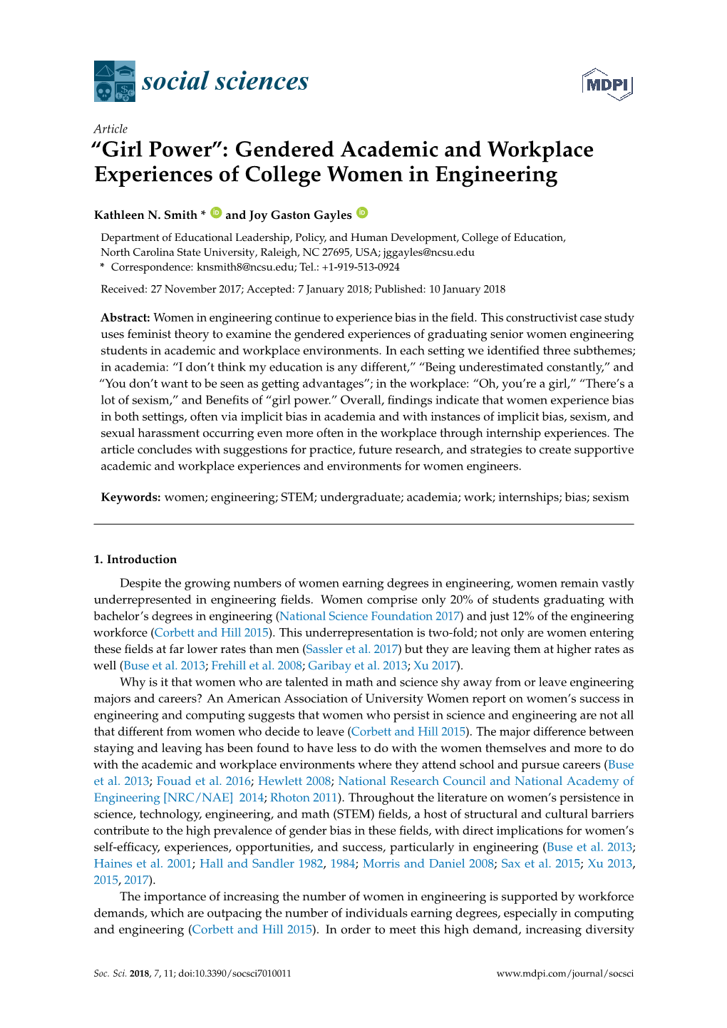 “Girl Power”: Gendered Academic and Workplace Experiences of College Women in Engineering