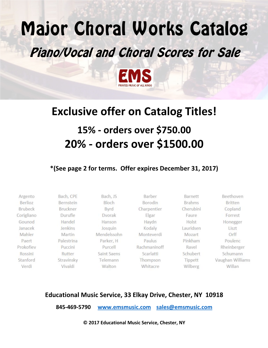 Major Choral Works Catalog Piano/Vocal and Choral Scores for Sale