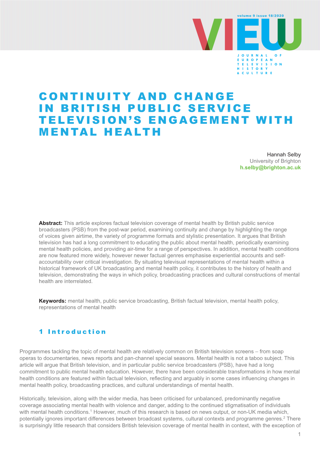 Continuity and Change in British Public Service Television's Engagement