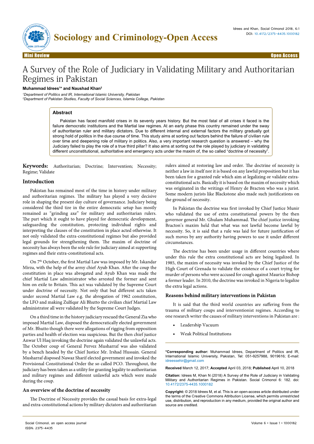 A Survey of the Role of Judiciary in Validating Military and Authoritarian