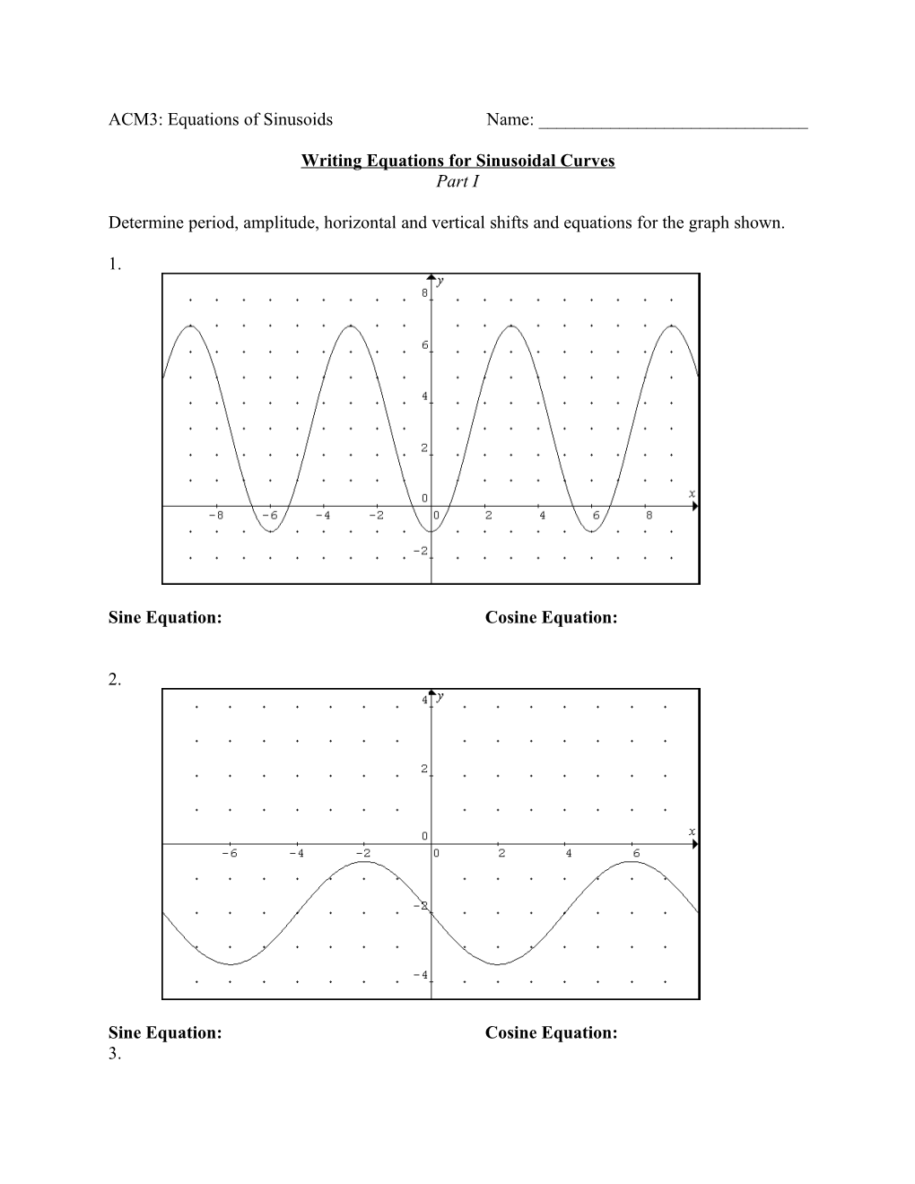 Writing Equations for Sinusoidal Curves