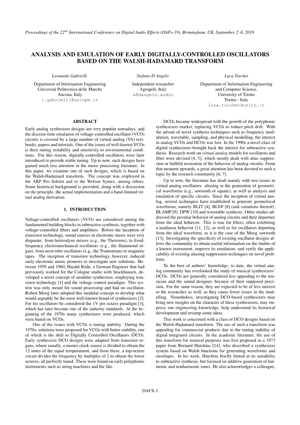 Analysis and Emulation of Early Digitally-Controlled Oscillators Based on the Walsh-Hadamard Transform