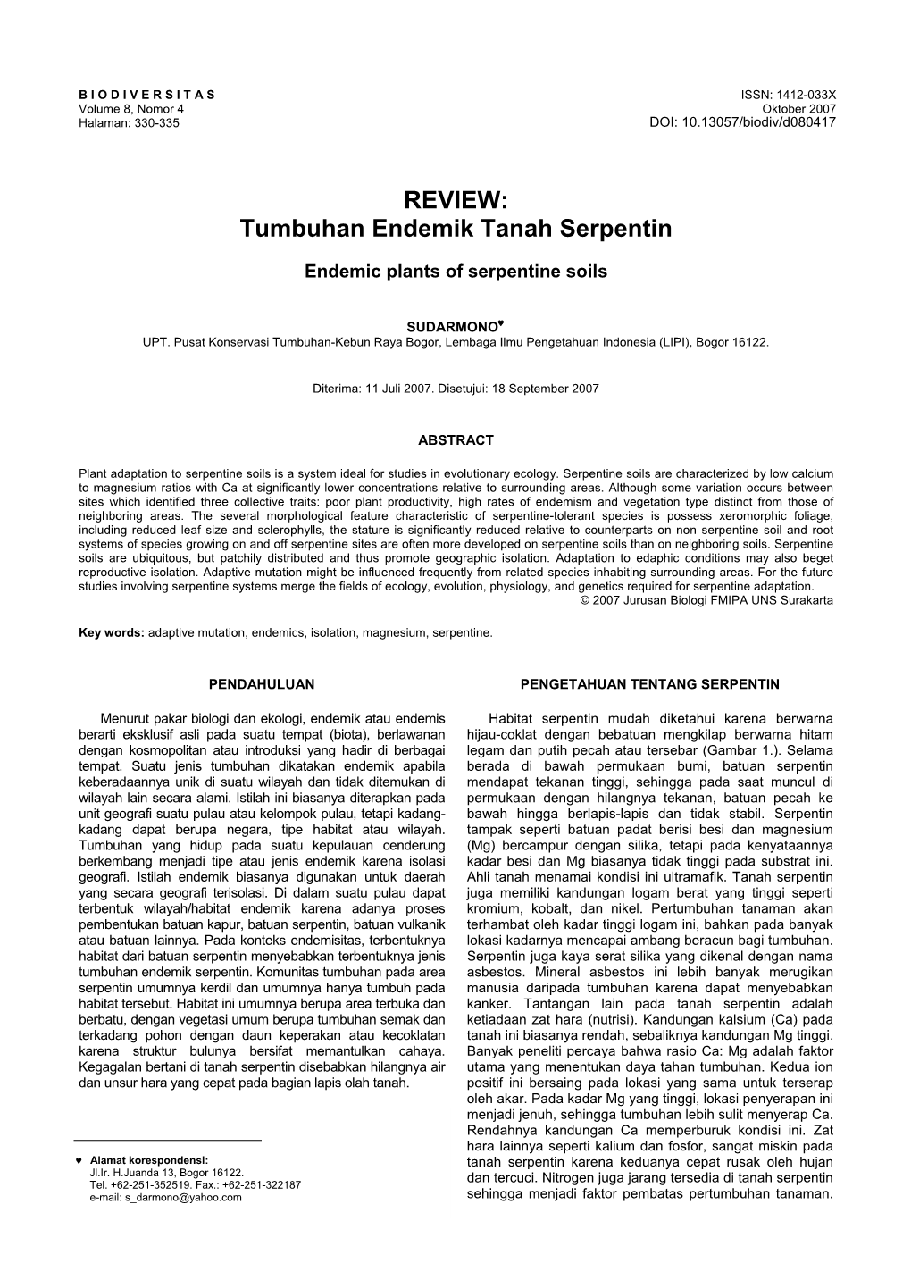 Tumbuhan Endemik Tanah Serpentin