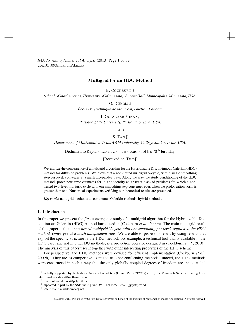 Multigrid for an HDG Method