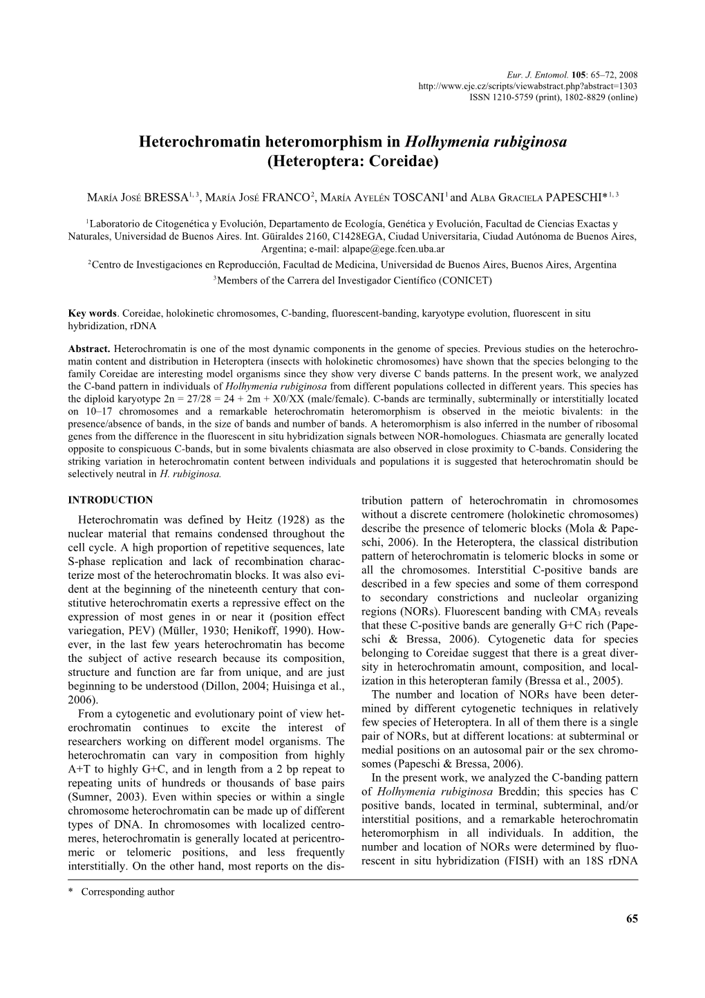 Heterochromatin Heteromorphism in Holhymenia Rubiginosa (Heteroptera: Coreidae)