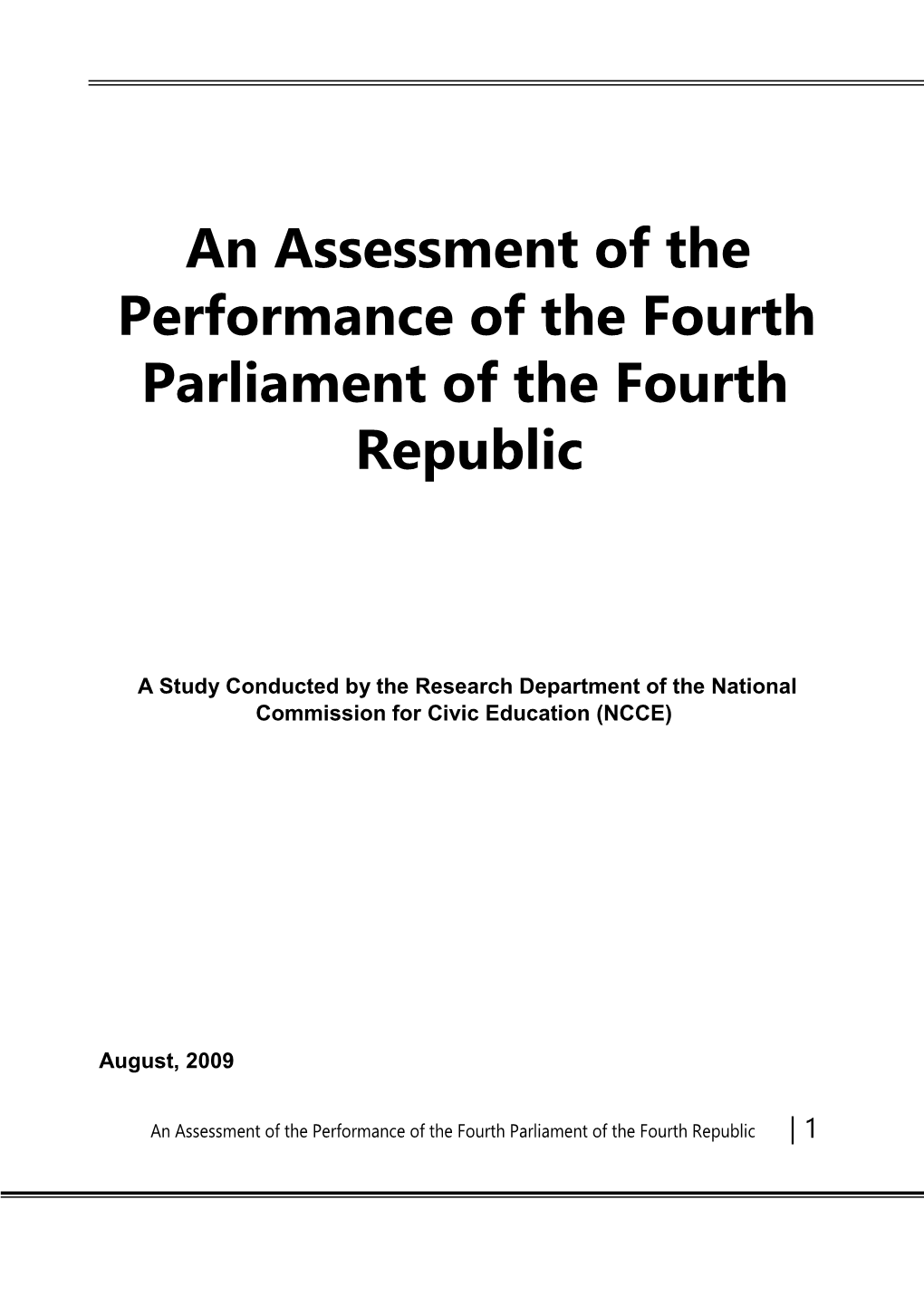 An Assessment of the Performance of the Fourth Parliament of the Fourth Republic