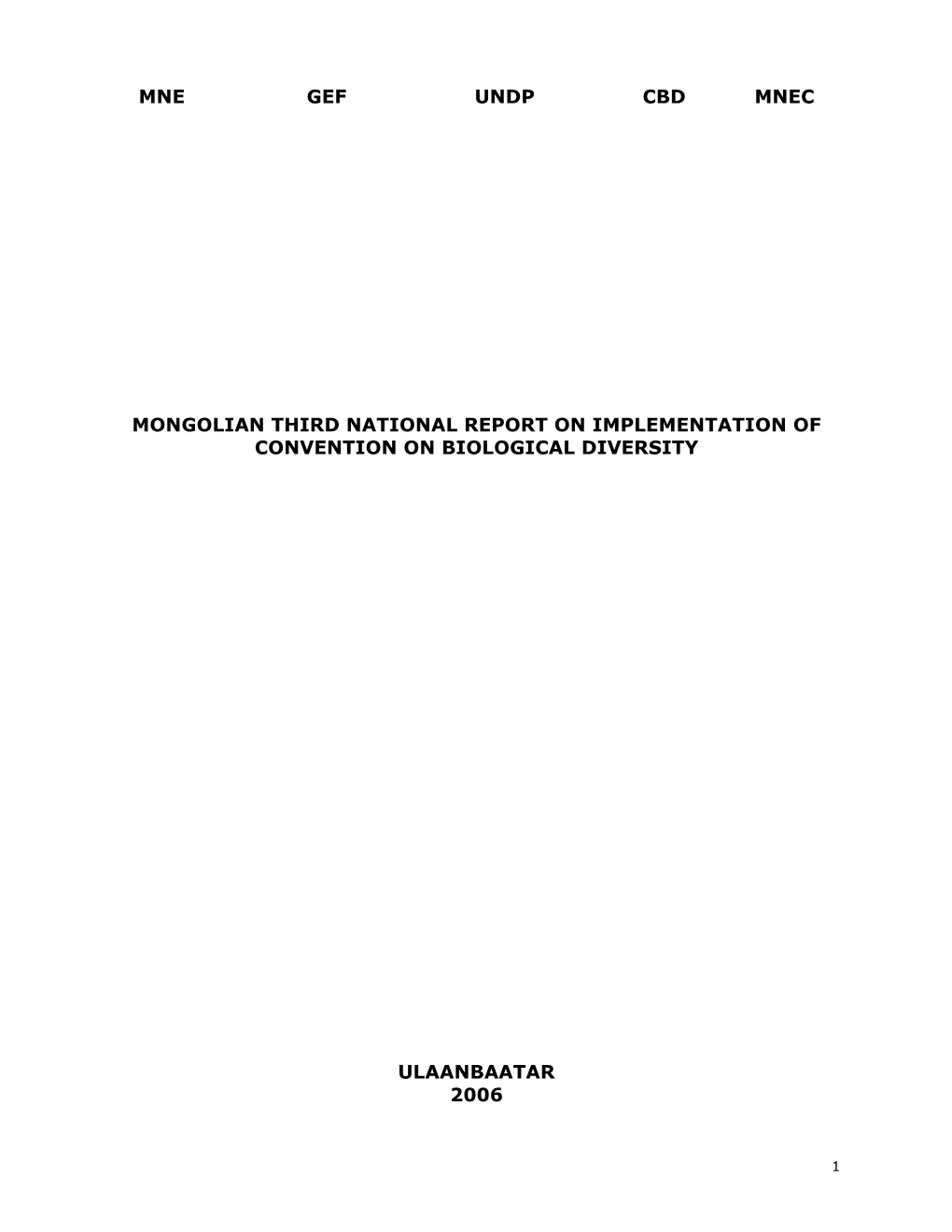 Mne Gef Undp Cbd Mnec Mongolian Third National Report On