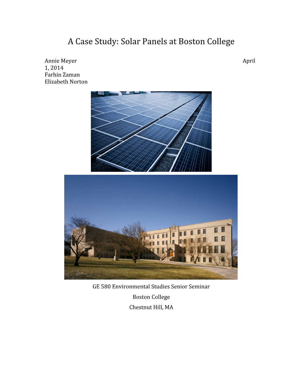 A Case Study: Solar Panels at Boston College