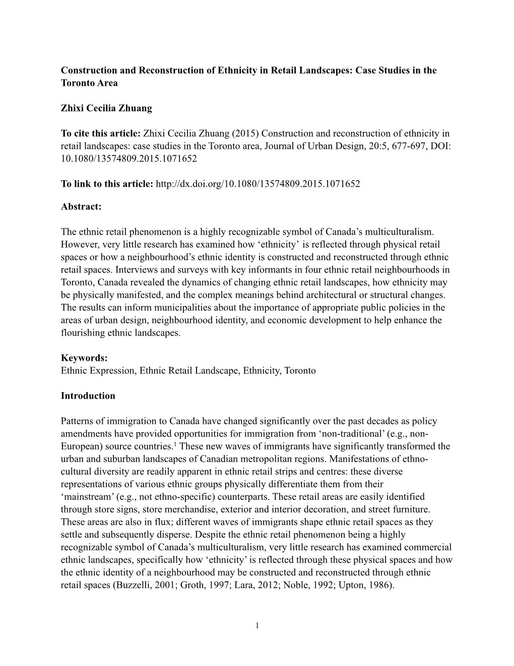 Journal O Furban Design-Construction and Reconstruction of Ethnicity in Retail Landscapes