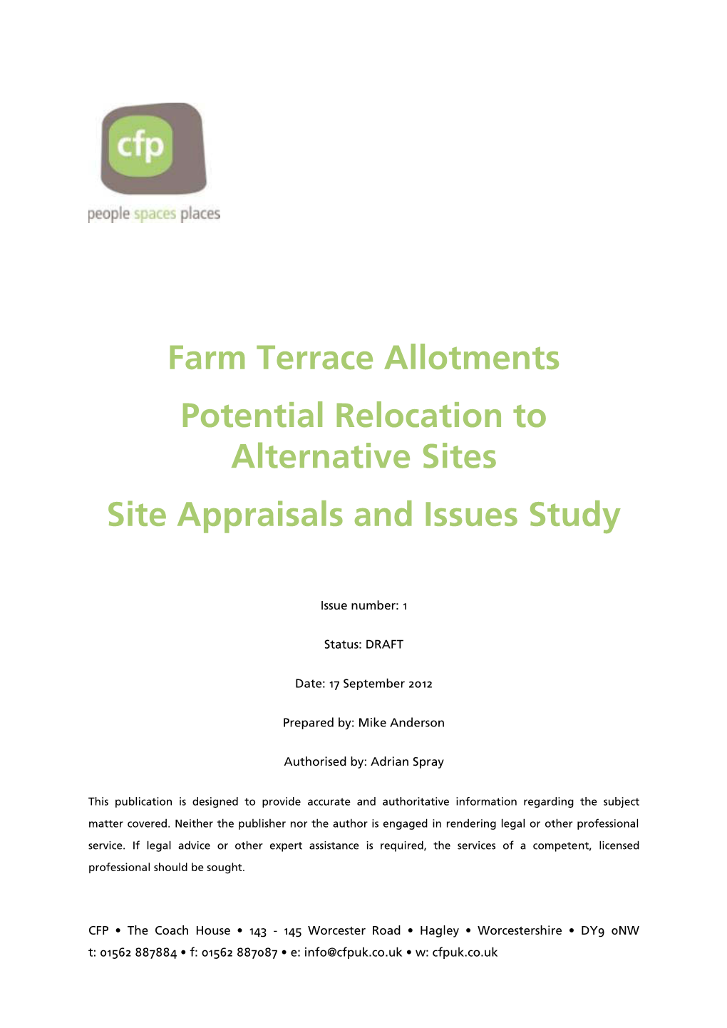 Farm Terrace Allotments Potential Relocation to Alternative Sites