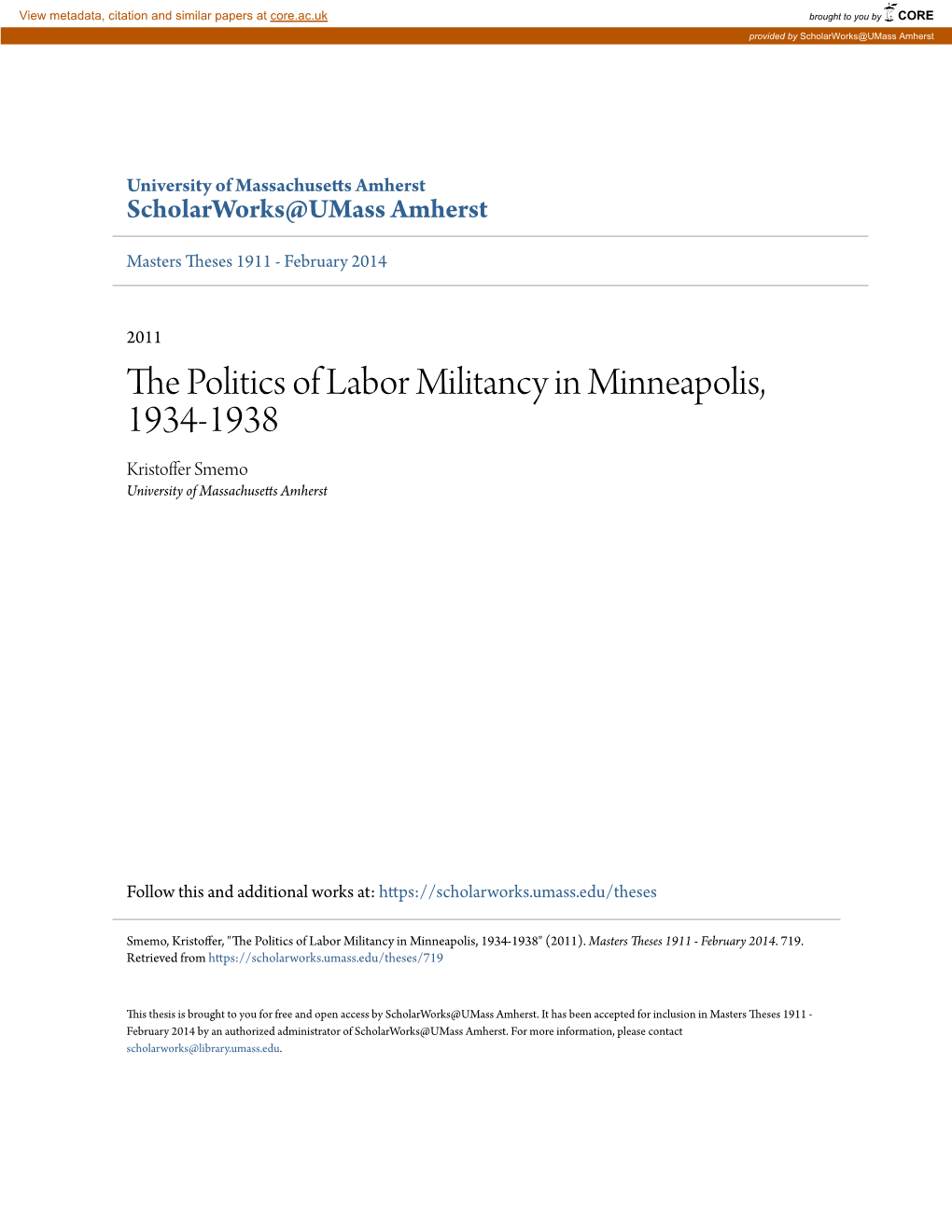 The Politics of Labor Militancy in Minneapolis, 1934-1938