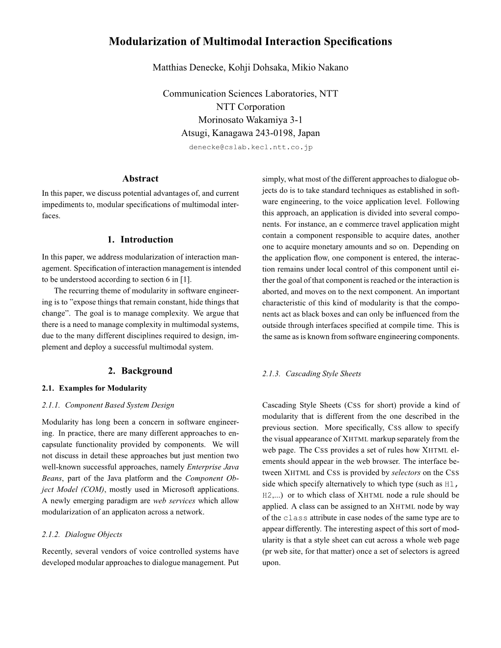 Modularization of Multimodal Interaction Specifications