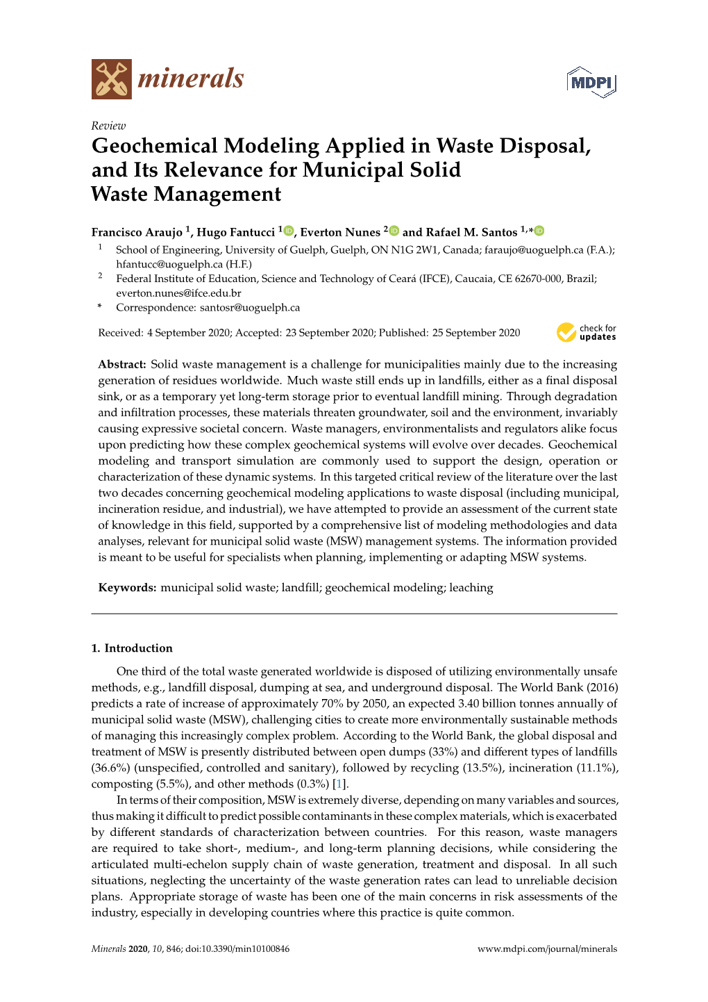 Geochemical Modeling Applied in Waste Disposal, and Its Relevance for Municipal Solid Waste Management