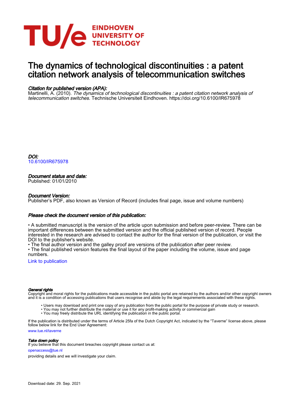 A Patent Citation Network Analysis of Telecommunication Switches