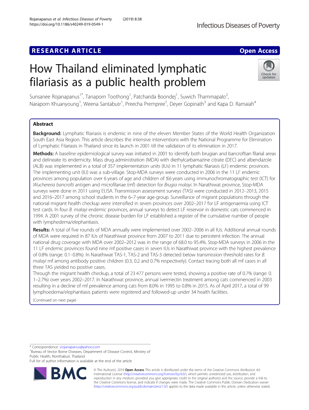 How Thailand Eliminated Lymphatic Filariasis As a Public Health Problem
