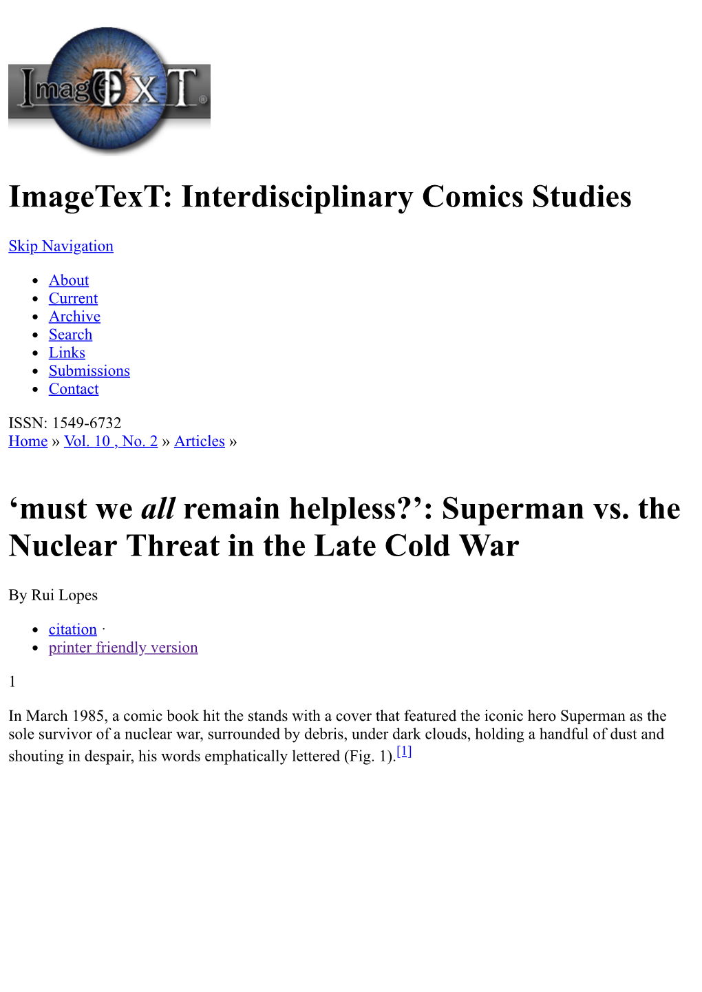 Imagetext: Interdisciplinary Comics Studies