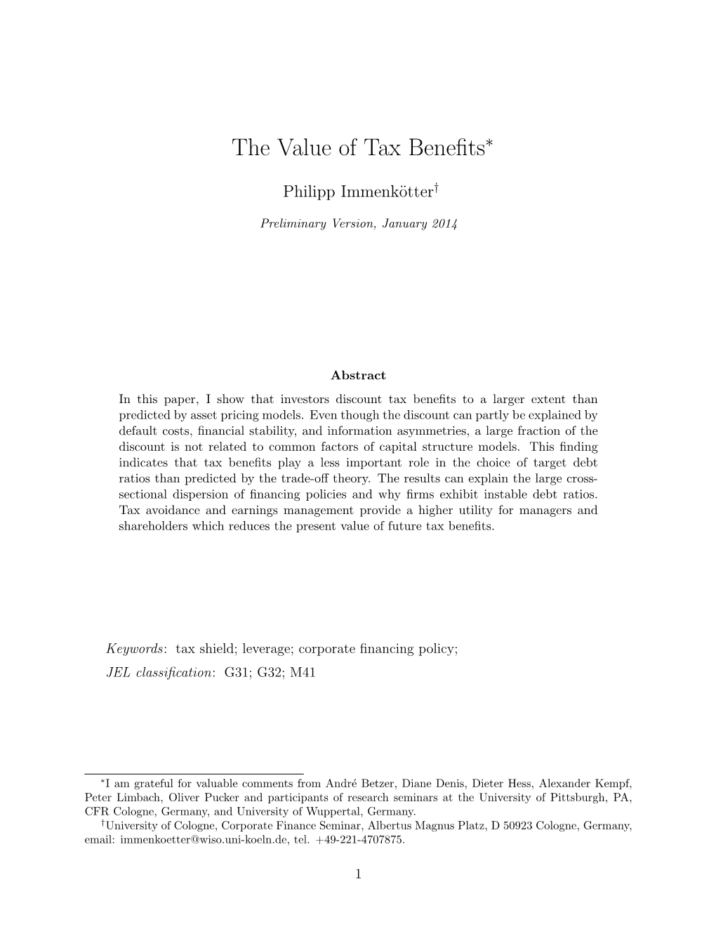 The Value of Tax Benefits