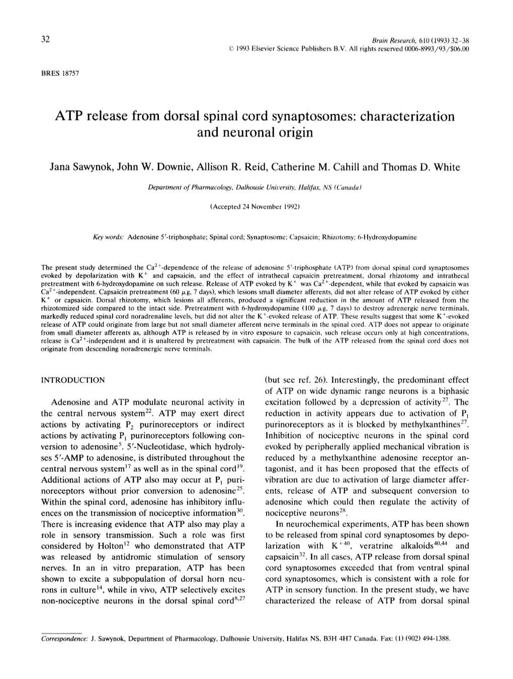 ATP Release from Dorsal Spinal Cord Synaptosomes: Characterization and Neuronal Origin