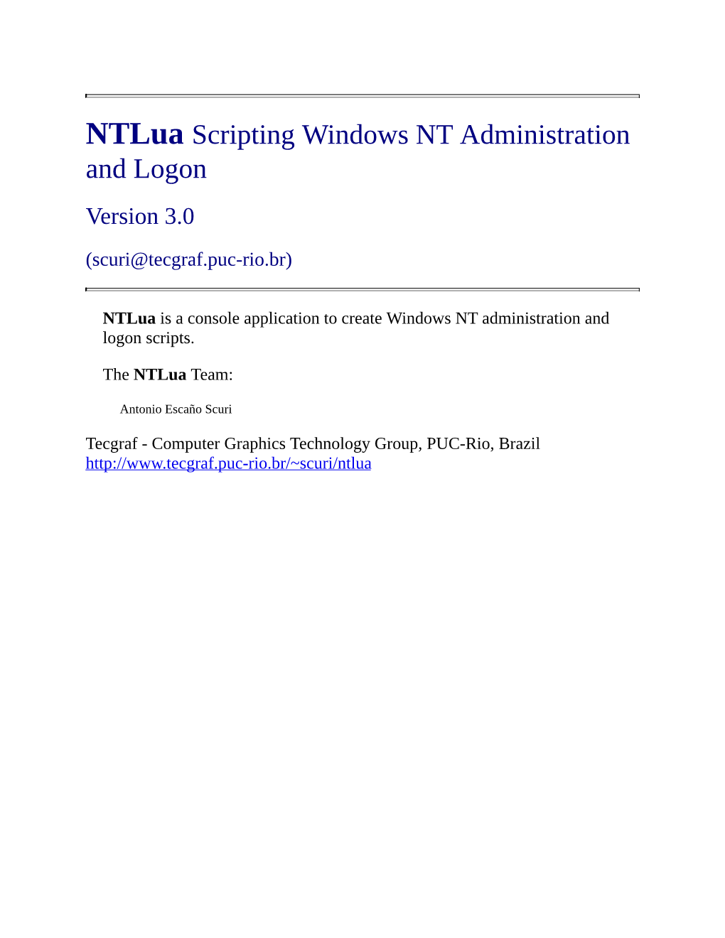 Ntlua Scripting Windows NT Administration and Logon Version 3.0