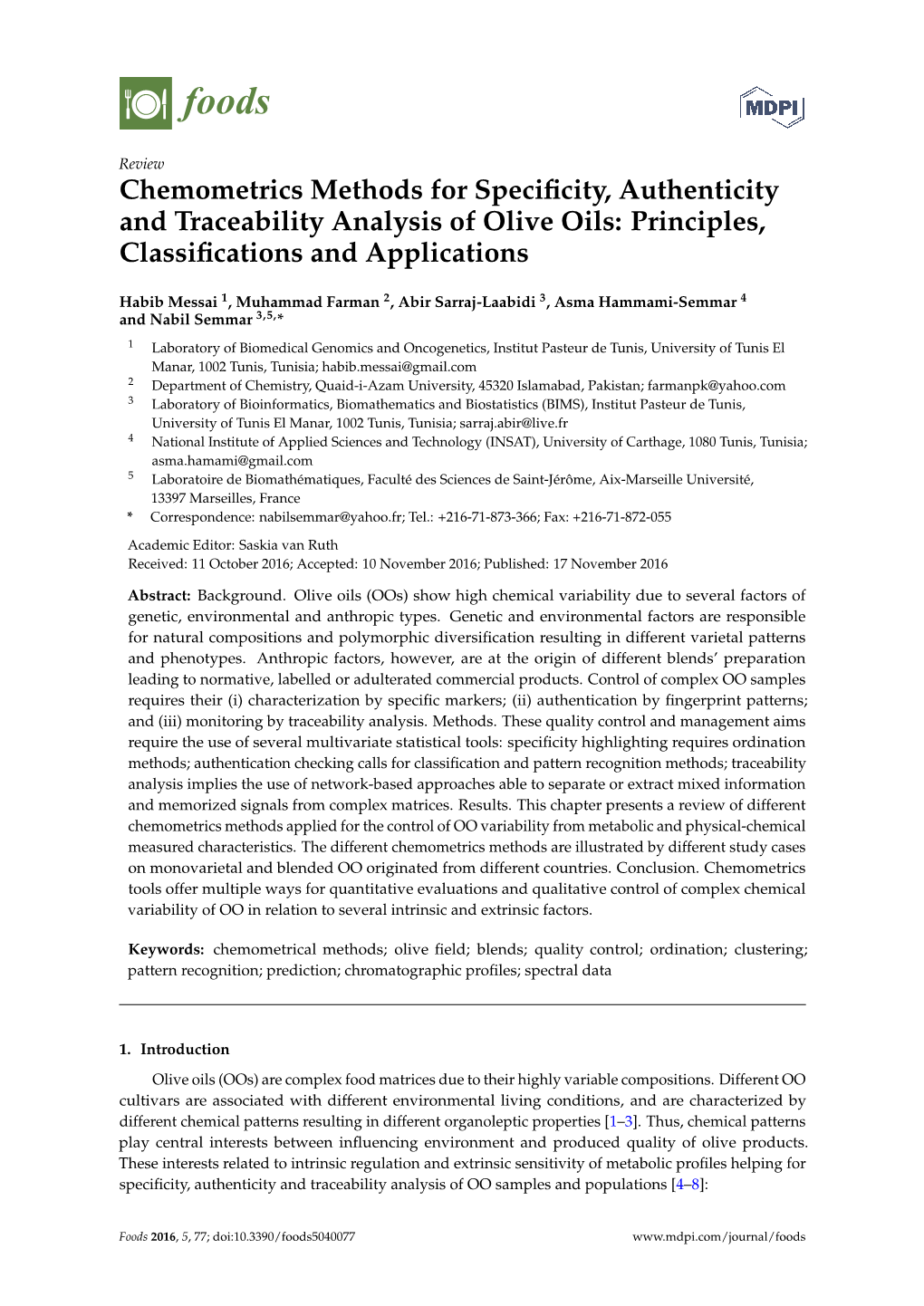 Chemometrics Methods for Specificity