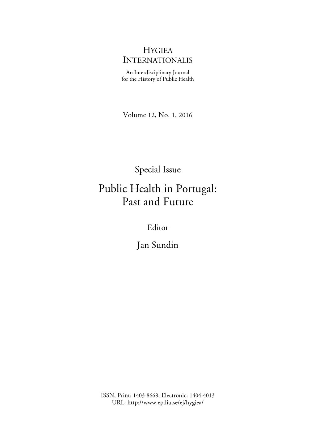 Special Issue, Public Health in Portugal