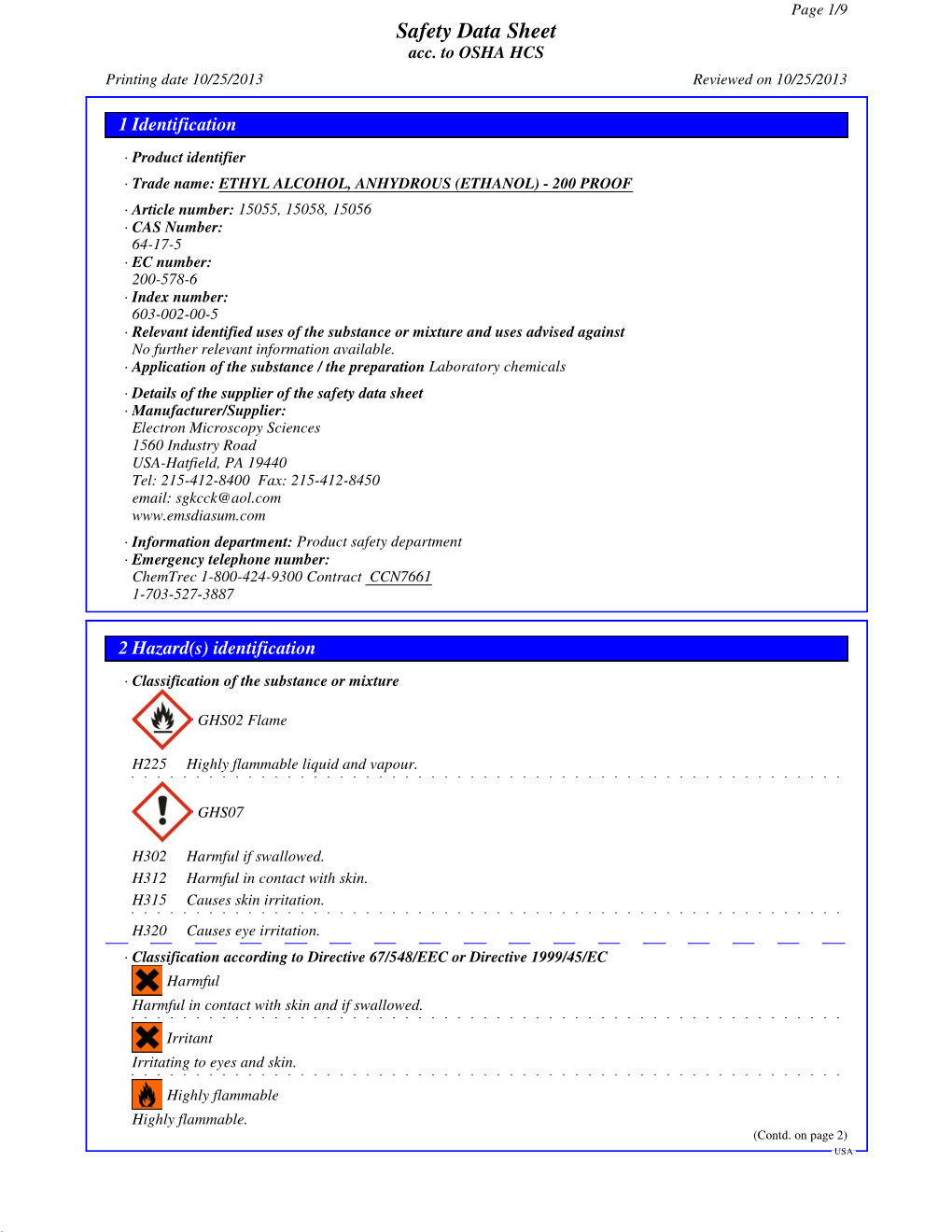 Ethyl Alcohol, Anhydrous (Ethanol) 200 Proof