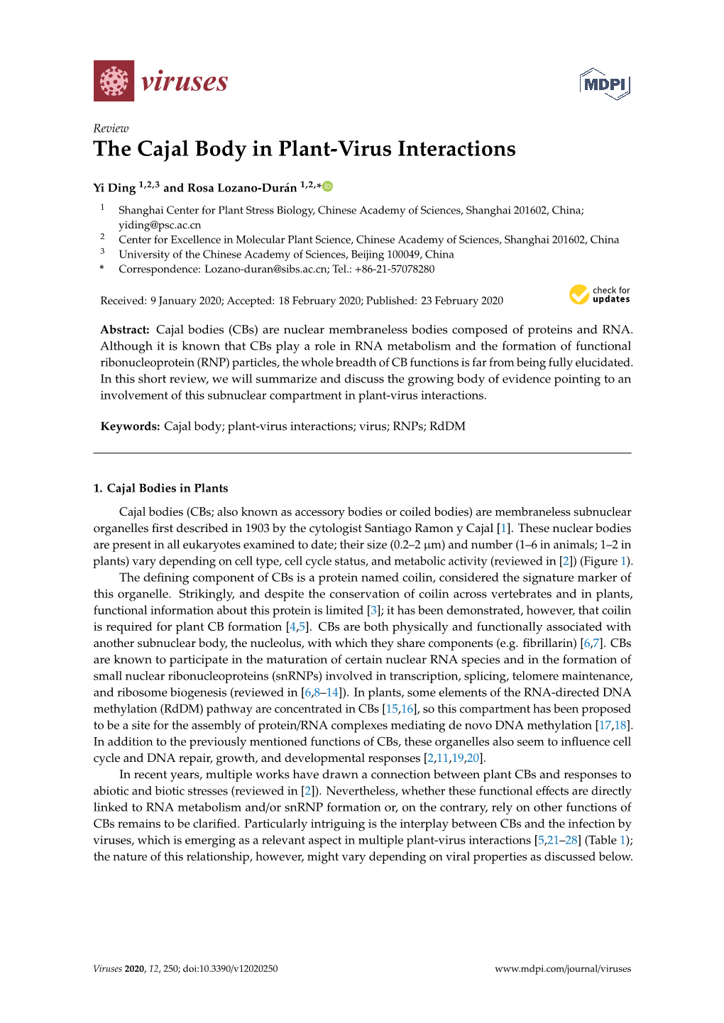 The Cajal Body in Plant-Virus Interactions